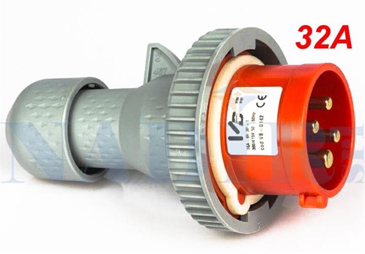 SPINA VOLANTE INDUSTRIALE 4 POLI ROSSA 32A 380V 3P+T IP67 VB-0242