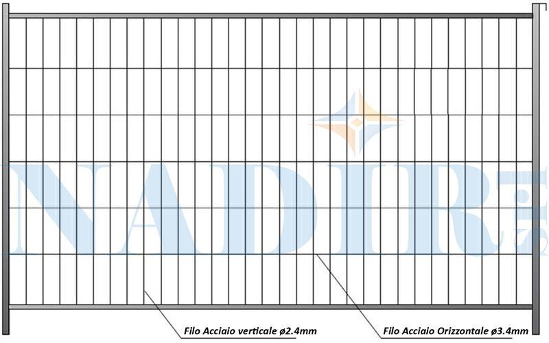 PANNELLO ZINCATO RECINZIONE MOBILE 4 TUBI STANDARD CM.330X200
