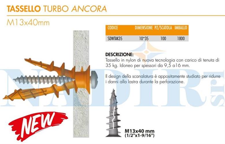 TASSELLO CARTONGESSO TAK35 ø10X35MM PORTATA KG.35