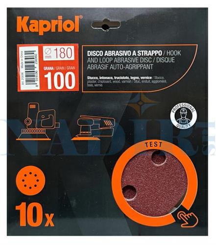 DISCO ABRASIVO CON VELCRO ø180 GRANA 100 BLISTER 10PZ KAPRIOL