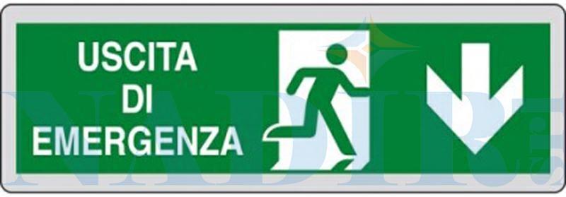 ETICHETTA ADESIVA CM.15X5 USCITA DI EMERGENZA IN BASSO