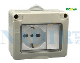 KIT CONTENITORE STAGNO 1 INTERRUTTORE + PRESA UNIVERSALE IP55