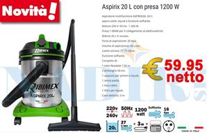 ASPIRATORE RIBIMEX ASPIRIX 20L SERBATOIO ACCIAIO 1200W CON PRESA