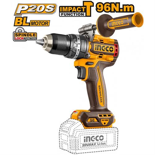 TRAPANO AVVITATORE PERCUSSORE INGCO 20V BRUSHLESS 96N SOLO CORPO