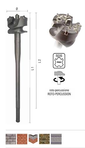PUNTA MONOBLOCCO PROFESSIONALE SDS MAX ø65X590MM-480MM UTILE