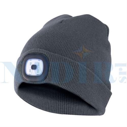 BERRETTO DA CANTIERE GRIGIO SCURO CON LUCE LED 100Lm RICARICA USB
