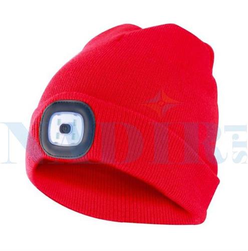 BERRETTO DA CANTIERE ROSSO FLUO CON LUCE LED 100Lm RICARICA USB