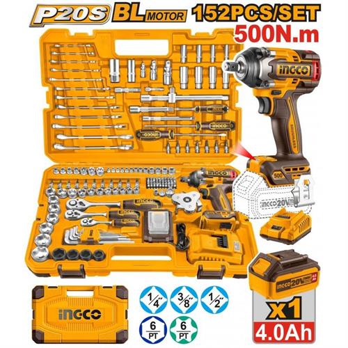 SET AVVITATORE MASSA BATTENTE 1/2 INGCO 500NM VALIGIA 152 PEZZI