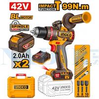 TRAPANO AVVITATORE PERCUSSORE INGCO 42V BRUSHLESS 99N 2X2.0AH