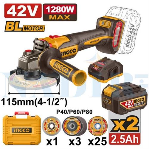 SMERIGLIATRICE BATTERIA INGCO BRUSHLESS ø115 42V 2X2.5AH