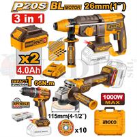 COMBO 3IN1 SMERIGLIATRICE+AVVITATORE+TASELLATORE 20V +2BATTERIE 4AH