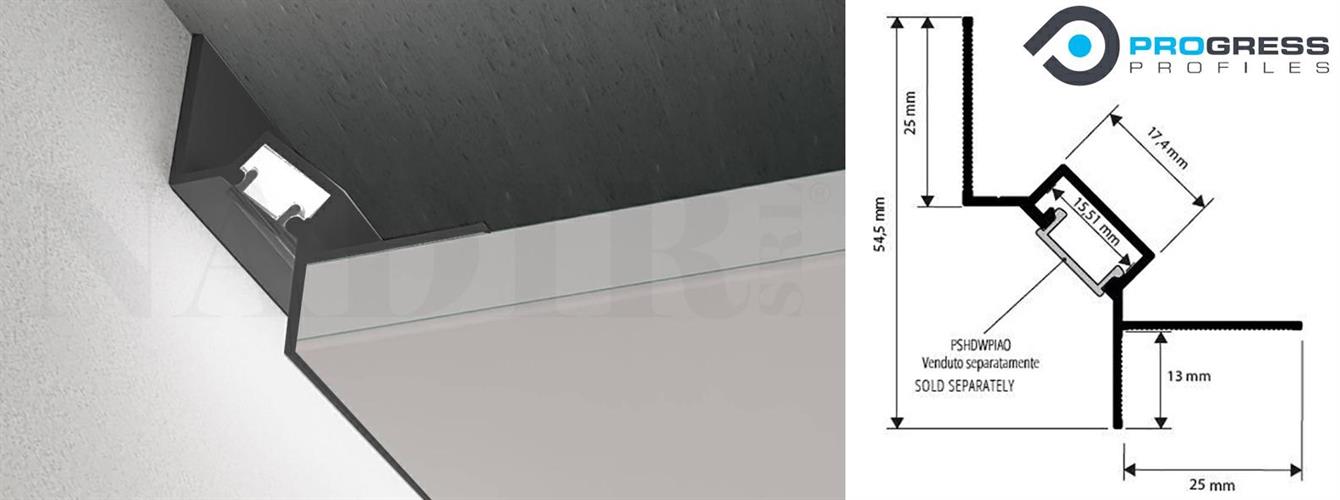 PROFILO ANGOLARE CARTONGESSO CM.200 PER STRIP LED PROSHADOW NERO