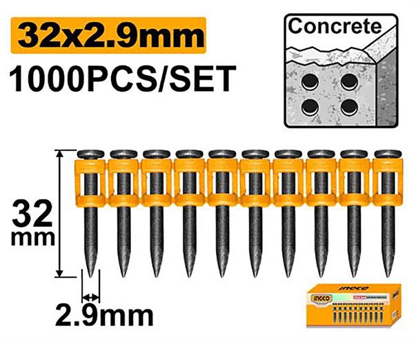 CHIODI CALCESTRUZZO NO GAS INGCO ø2.9X32MM SCATOLA 1000PZ