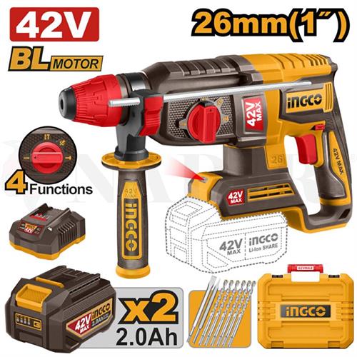 TASSELLATORE COMBINATO BRUSHLESS INGCO SDS PLUS 42V 2X2AH