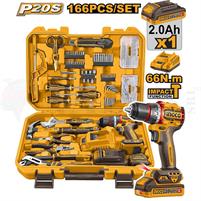 TRAPANO AVVITATORE PERCUSSORE INGCO 20V BRUSHLESS 1X2AH + KIT 166PZ