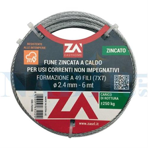 FUNE COMMERCIALE IN ACCIAIO ZINCATO 72 FILI ø5X25MT