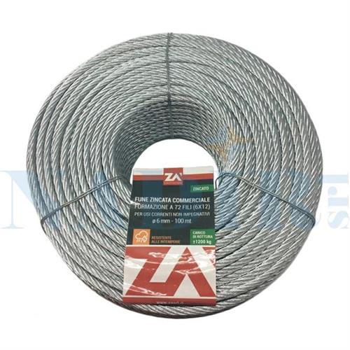 FUNE COMMERCIALE IN ACCIAIO ZINCATO 72 FILI ø5X100MT