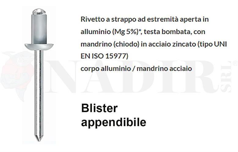 RIVETTI ALLUMINIO ANODIZZATO ø4.8X16 BLISTER PZ.100