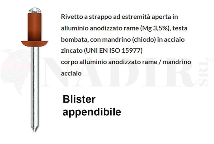 RIVETTI ALLUMINIO ANODIZZATO RAME ø3.2X10 BLISTER PZ.100