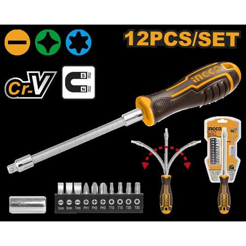 CACCIAVITE PORTA INSERTI FLESSIBILE IN KIT TAGLIO+PH+TORX