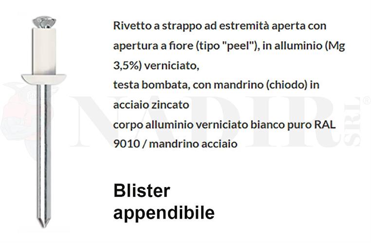 RIVETTI ALLUMINIO ANODIZZATO BIANCO ø4.0X10 BLISTER PZ.100