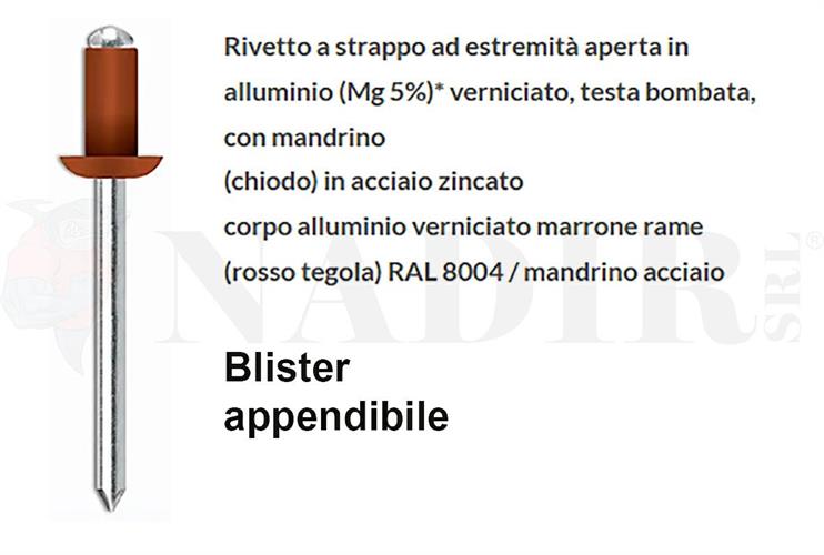 RIVETTI ALLUMINIO ANODIZZATO ROSSO TEGOLA ø4.0X10 BLISTER PZ.100