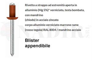 RIVETTI ALLUMINIO ANODIZZATO ROSSO TEGOLA ø4.0X10 BLISTER PZ.100