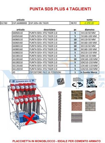 ESPOSITORE DA BANCO PZ.85 PUNTA SDS PLUS TIGER 4 TAGLIENTI