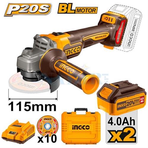 SMERIGLIATRICE BATTERIA INGCO BRUSHLESS ø115 20V 2X4AH