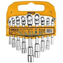 SERIE 9 CHIAVI A PIPA INGCO CR-V 7>19 CON SUPPORTO APPENDIBILE