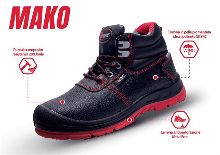 SCARPA ALTA IN PELLE S3 SRC MAKO N°43 FREE METAL