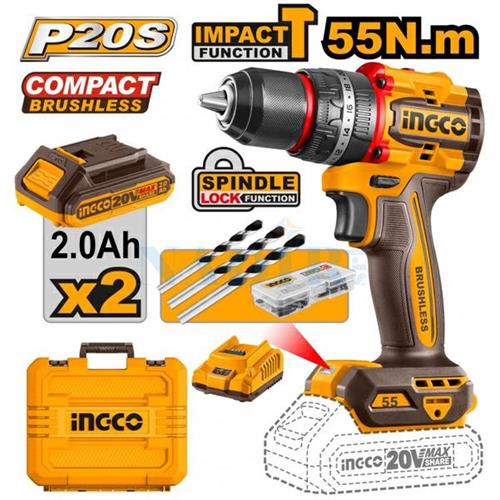 NUOVO TRAPANO AVVITATORE PERCUSSORE INGCO 20V BRUSHLESS 2X2AH 55Nm