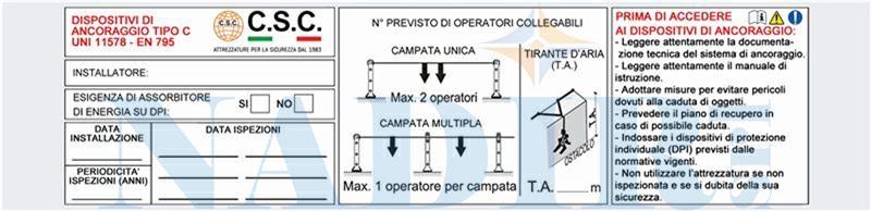 CARTELLO ALLUMINIO LINEA VITA INSTALLAZIONE LIGHT MM.40X170 ART.418C