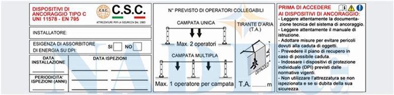 CARTELLO ALLUMINIO LINEA VITA INSTALLAZIONE LIGHT MM.40X170 ART.418C