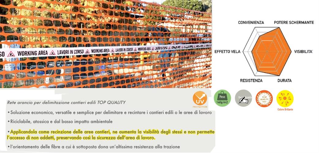 RETE ARANCIO CANTIERE PESANTE 140GR/MQ LAVORI IN CORSO H.120X50MT