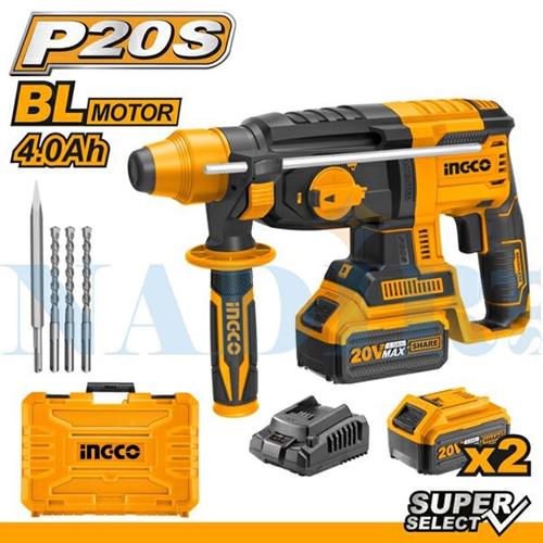 TASSELLATORE COMBINATO BRUSHLESS INGCO SDS PLUS 20V 2X4AH +KIT ACCES